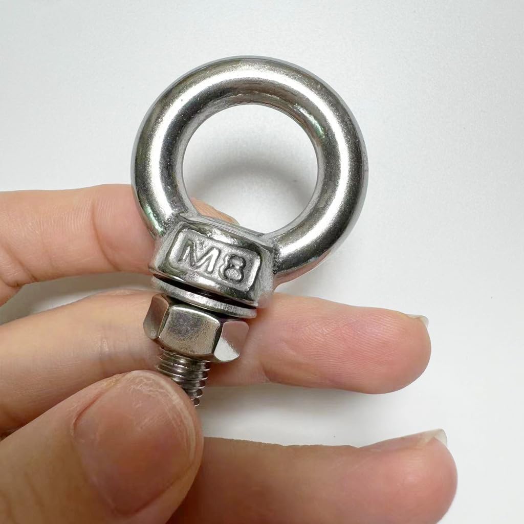 304 Stainless Steel Eye Bolt, 4 PCS M8 Heavy Duty Lifting Ring 1.6" Threaded Eyebolt Shoulder Eye Bolts with Nuts and Flat Washers(Thread Length 40mm)