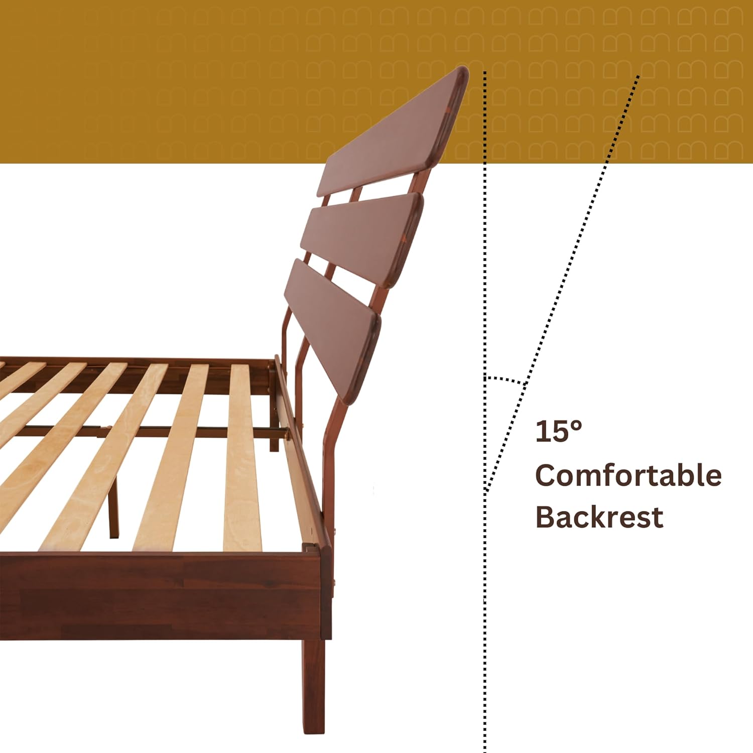 Bme Caden King Size Bed Frame and Adjustable Headboard, 15 Inch Mid Century Retro Style - Solid Acacia Wood - No Box Spring Needed - 12 Strong Wood Slat Support - Easy Assembly - Walnut