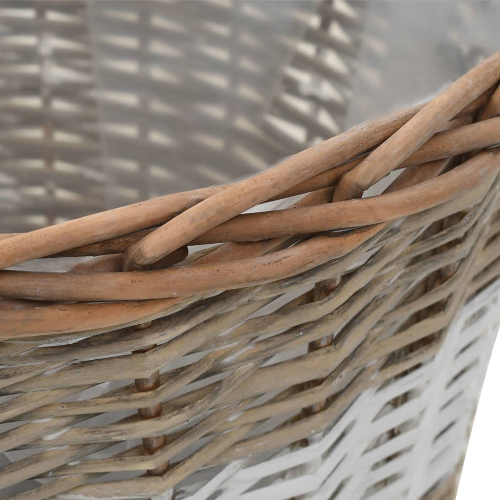Juego de 4 maceteros de mimbre de mimbre hechos a mano con forro de polietileno, diseño moderno para balcón, jardín y terraza (22 – 40 cm), color marrón y blanco