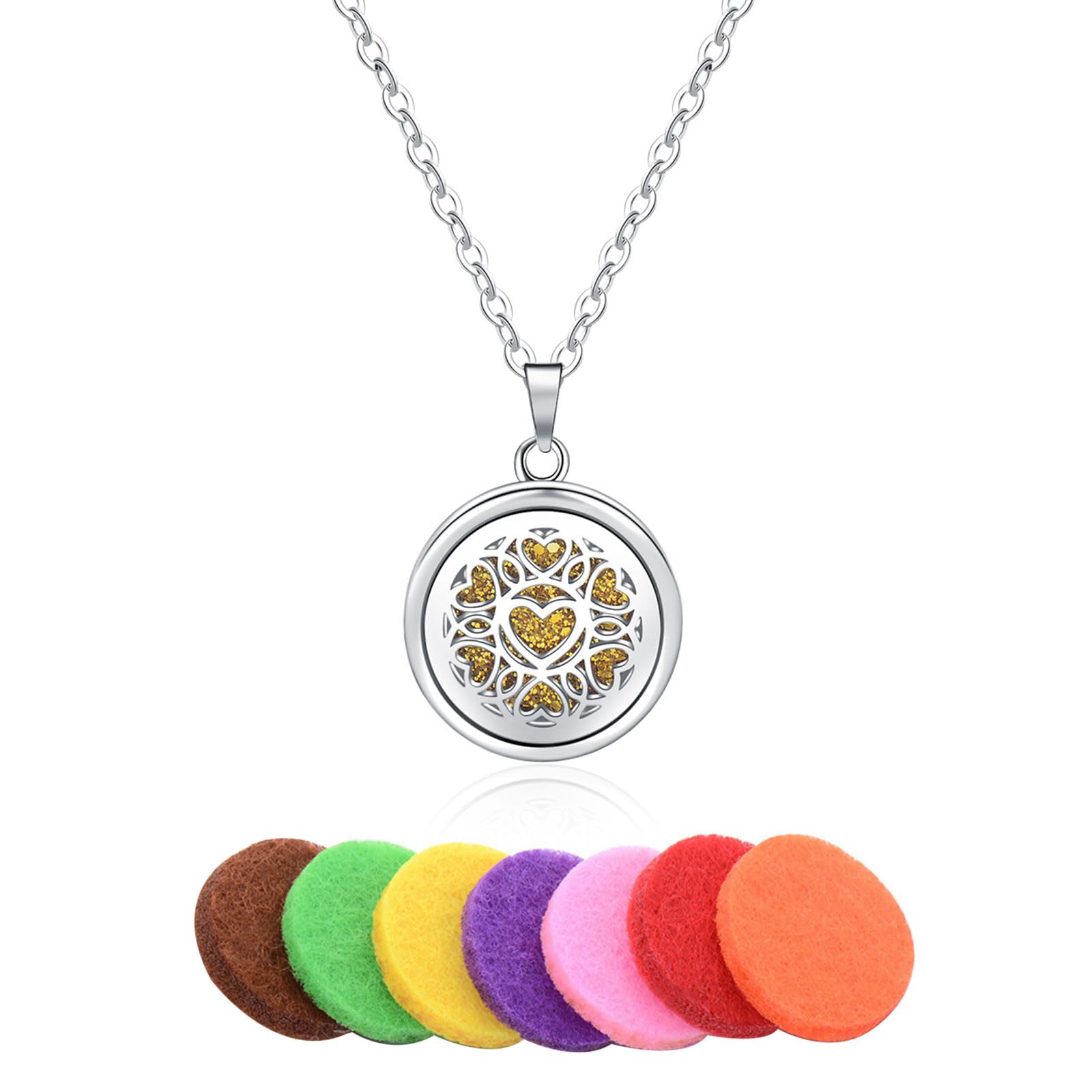TMRBBesty Aromatherapy Necklace Pendant Aromatherapy Pendant Stainless Steel Aromatherapy Pendant Diffuser Essential Oils Alloy with 7 Spacers and Lobster Clasp DIY Fragrance Adjustment