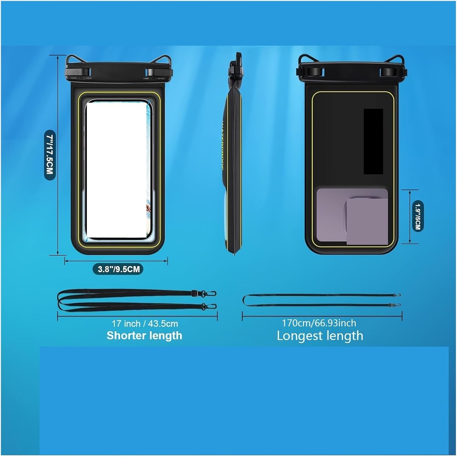 Phone Waterproof Bag - Case with Tether, for Beach, Swimming, Skiing, Drifting, and Surfing