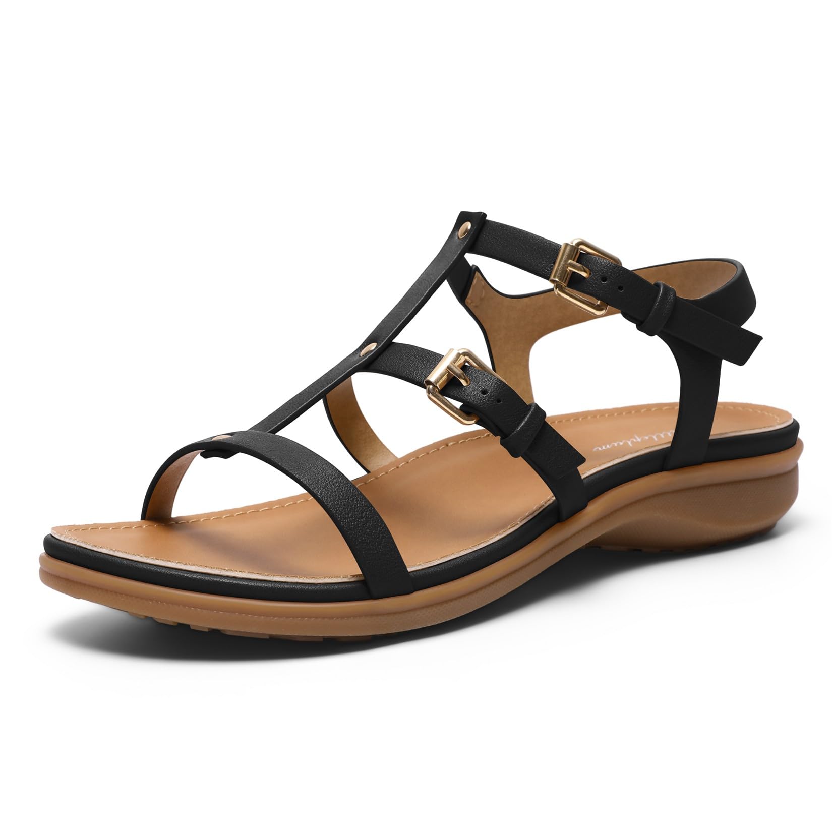 Littleplum Damen Sandalen mit Fußgewölbestütze Sommer Flache Gladiatoren Sandalen Bequeme Strandliche Riemchen