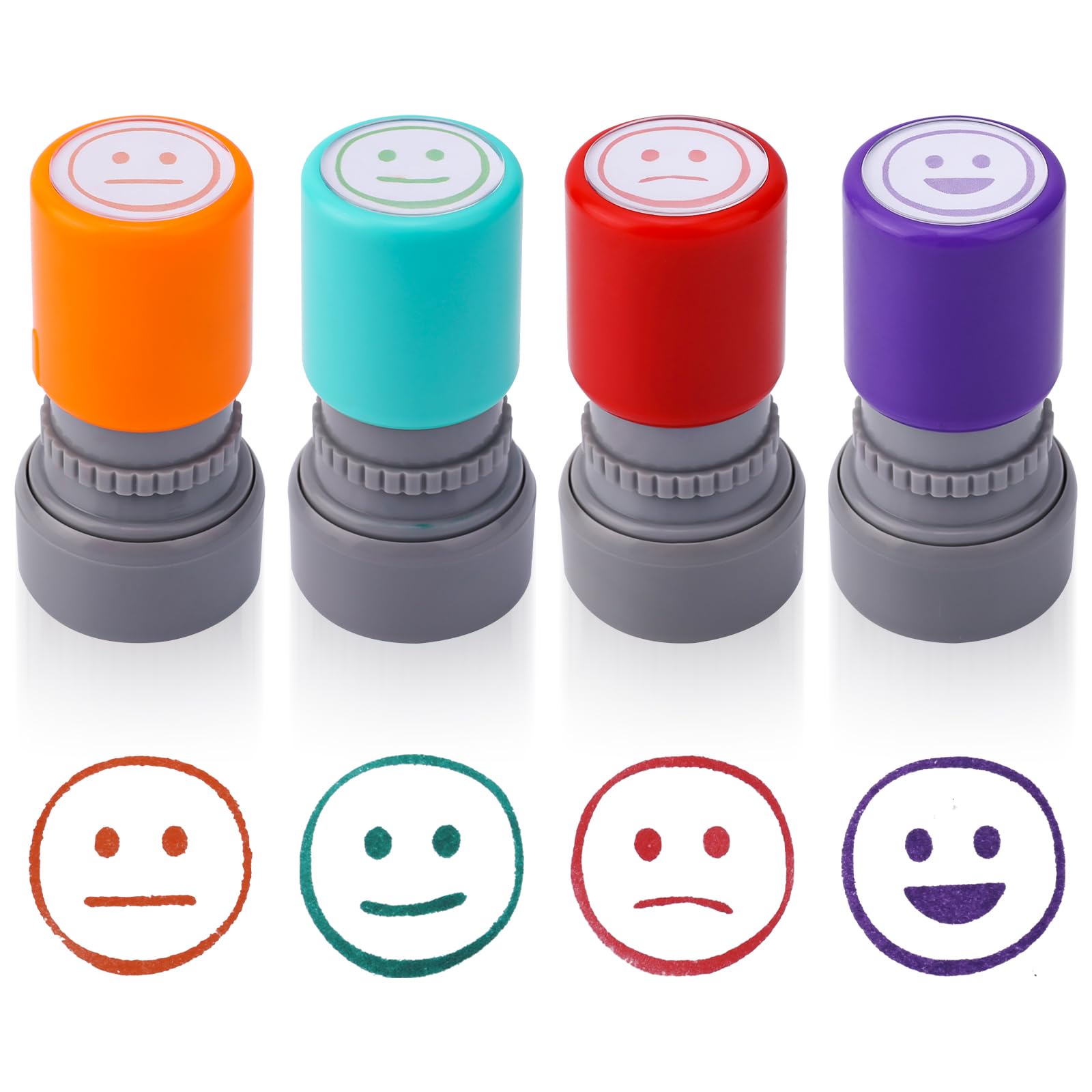 BOXOB 4pcs Teacher Stamps, 4 Vibrant Colors Mood Stamp for Grading Interactive Emotional Expression Tool School Classroom Office Stationery Supplies for Journal Scrapbook