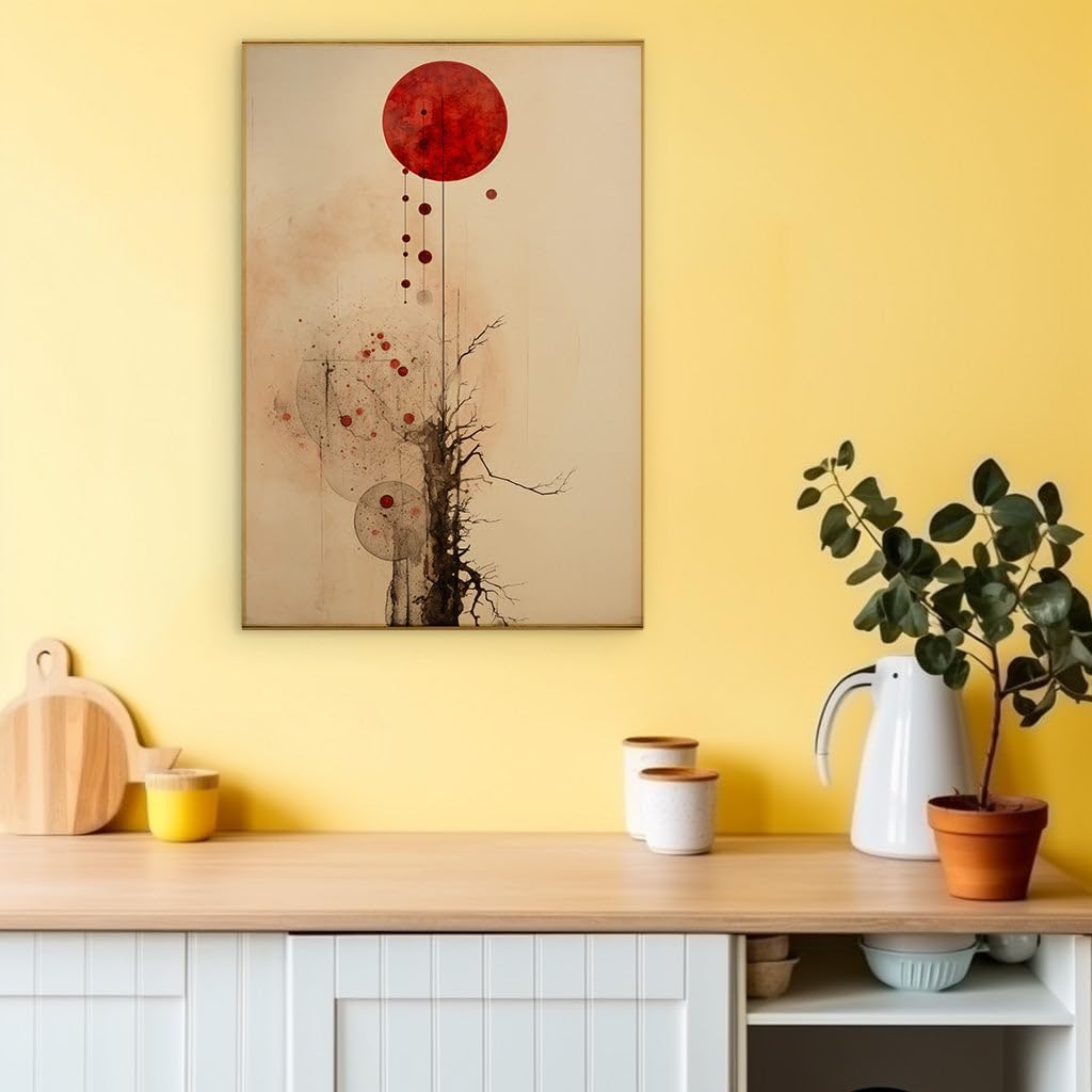Canvas for Living Room. Embracing Eternity - A Dance of Crimson Luminescence and The Silent Tree, 27 x 18 inch Canvas Wall Art - Contemporary Masterpieces - Modern Home Decor