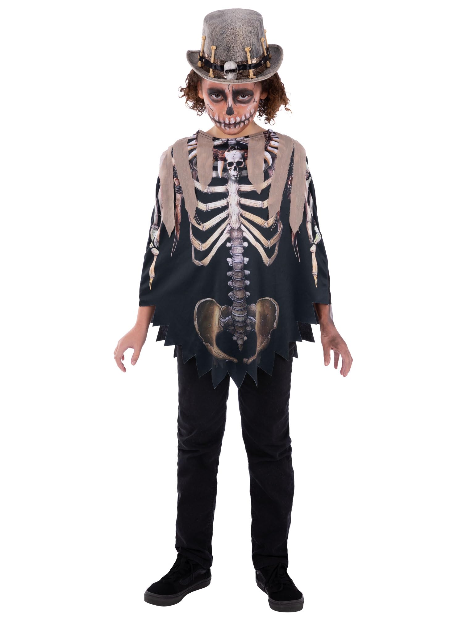 Smiffys Kids Unisex Voodoo Witch Doctor Poncho Halloween Fancy Dress Outfit Children’s Black Magic Costume for Boys and Girls, One Size