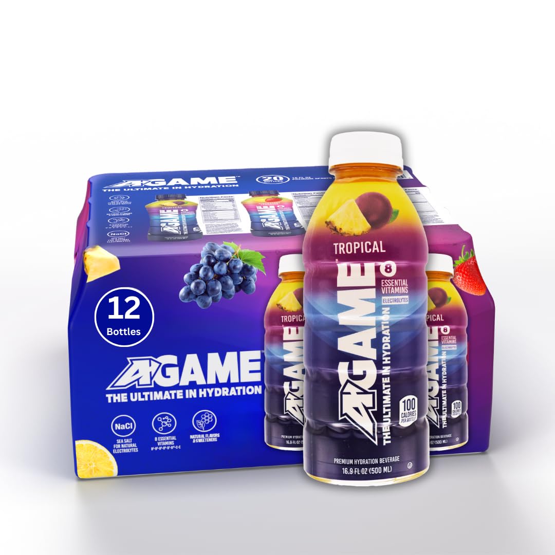 A-GAME Sports Drink, Tropical, The Ultimate Hydration Sports Beverage for Athletes, 8 Essential Vitamins including B, C, & E plus Natural Sea Salt