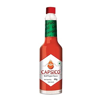 DABUR Capsico Red Pepper Sauce -60 Grams|Red Hot Sauce|For Pizza, Pasta, Sandwich & Mocktails|Made With Fresh Bhut Jolokia Pepper: Spiciest Chilli|Pure & Authentic Chilli Sauce|No Artificial Flavours - image, photos