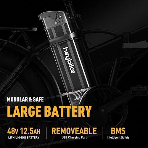 Miniatura 3 de Heybike Mars - Bicicleta eléctrica plegable de 20 x 40 pulgadas con motor de 500 W batería extraíble de 48 V 125 Ah y amortiguador doble para adultos