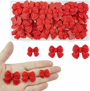 SaktopDeco 60 PCS Red Resin Bows with Flat Back Bow Resin Charms Bulk Embellishments for Crafts Scrapbooking Accessories