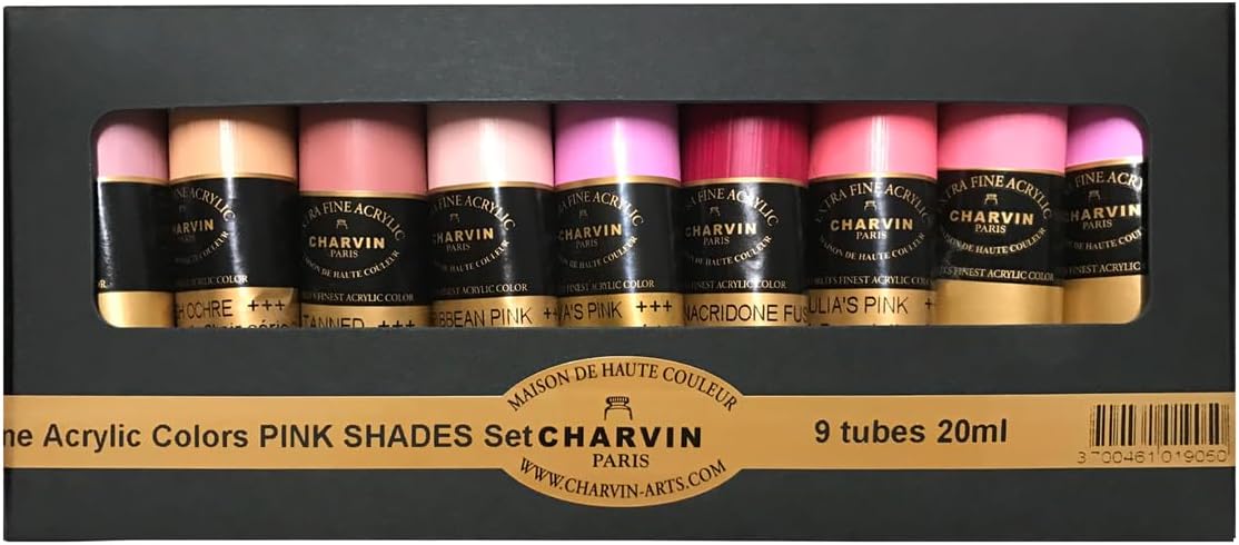 Charvin Extra Fine Professional Acrylic Paint Set for Artists, Pink Shades - Bonjour Set of 9, 20 ml Tubes, Triple-Milled, Lightfast Pigments, Artist Acrylic Paints in Nature-Inspired Hues