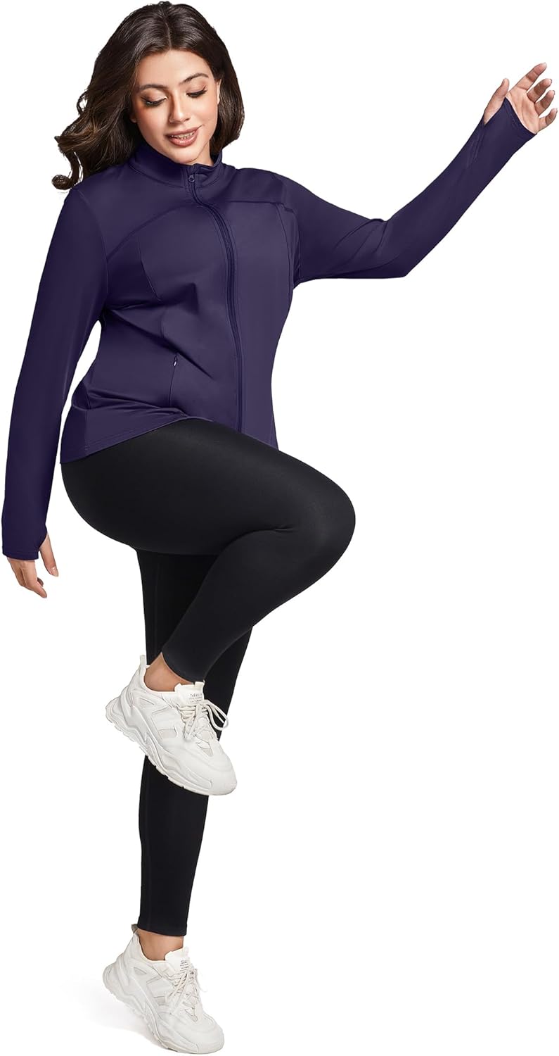 FOREYOND Plus Size Jackets for Women Athletic Workout Running Jacket Full Zip up Lightweight Yoga Tops with Thumb Holes - Image 4