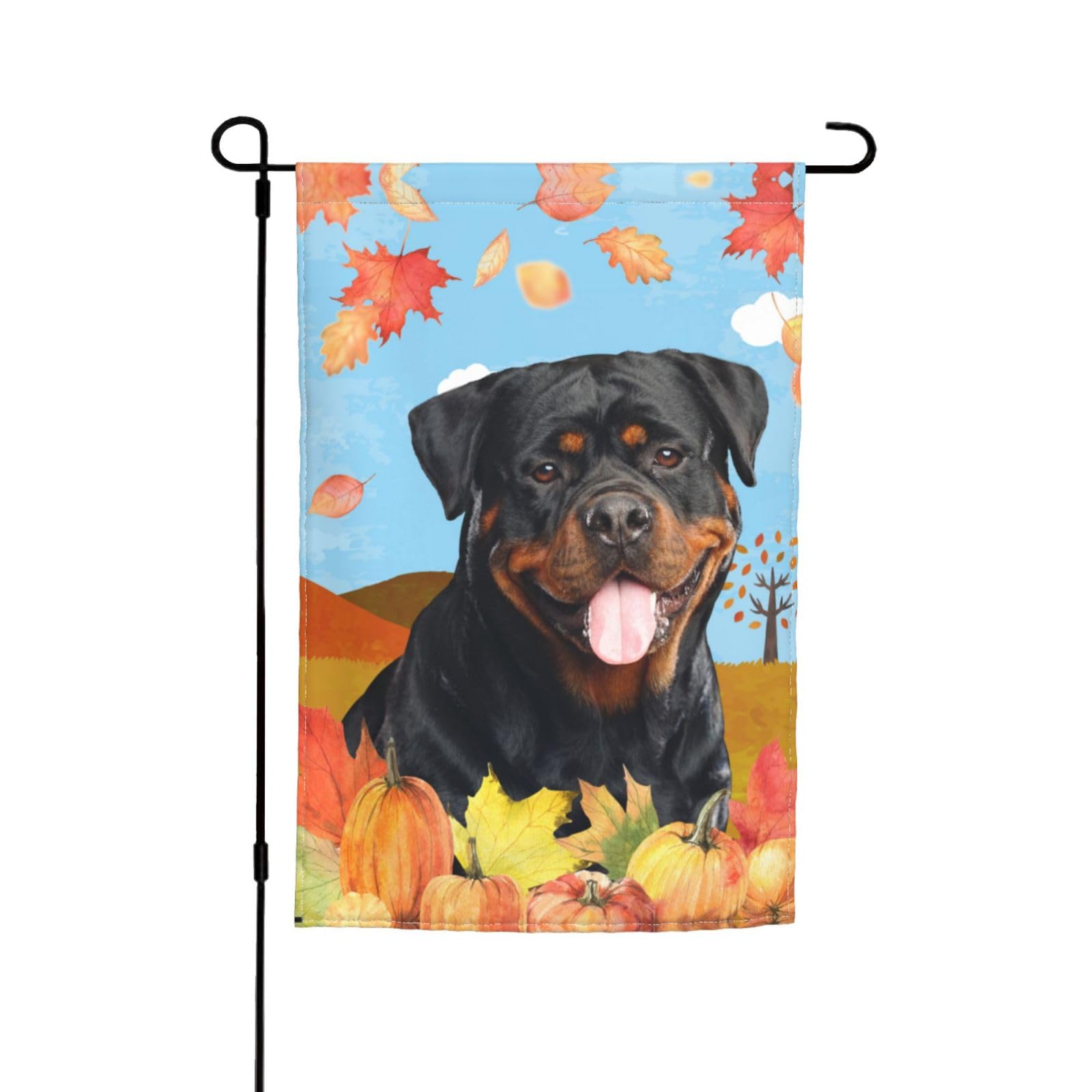 Welcome Fall Leaves Rottweiler Black Dog Garden Flag 12x18 Inch Double Sided Vertical Decoration Yard Small Flag For Outside Holiday Seasonal Outdoor — image 1