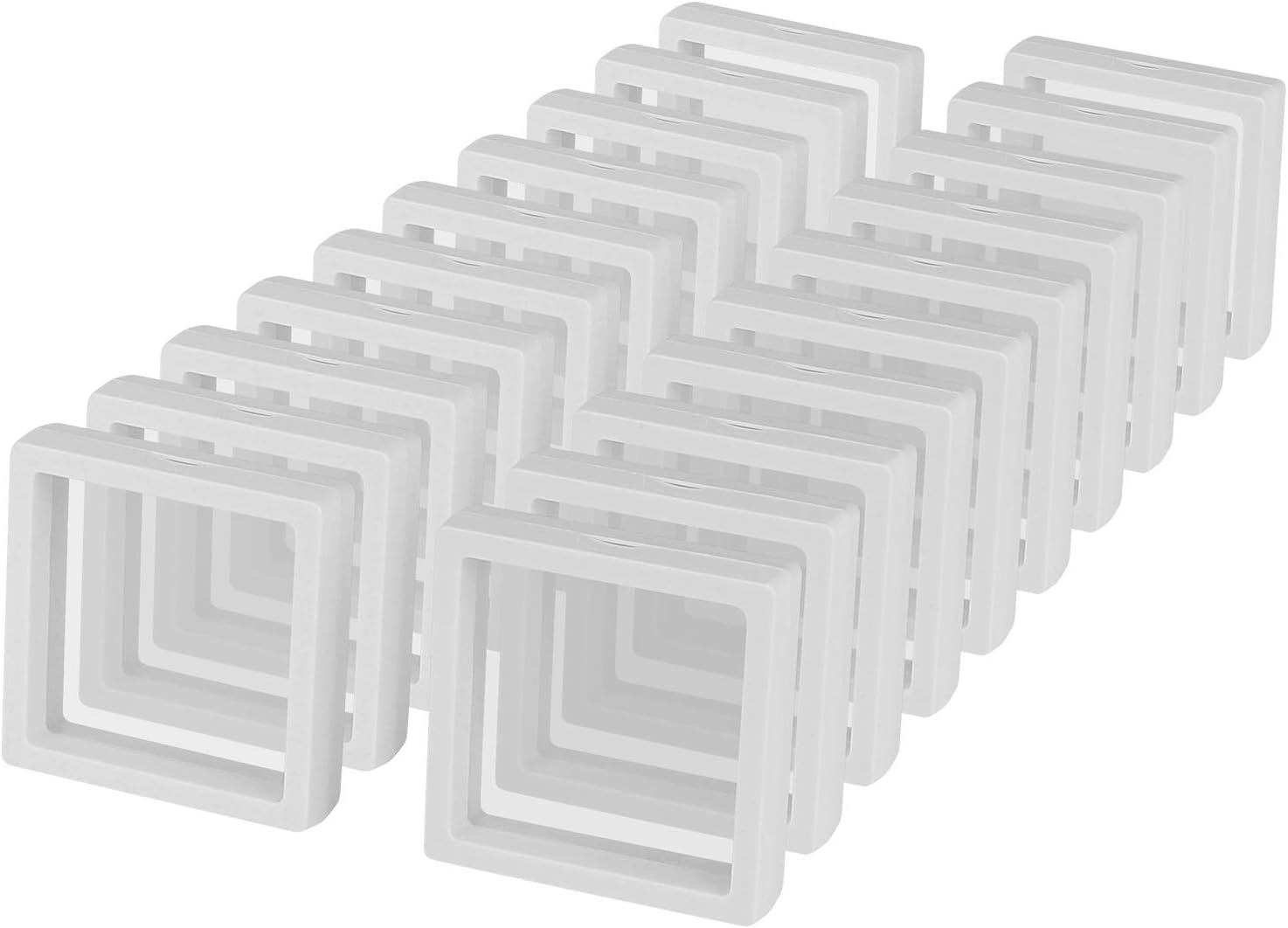 3D Floating Frame Display Holder Stands, Set of 20 Coin Display Stands, 3D Floating Jewelry Frame for AA Medallions, Challenge Coins, Chip, Jewelry, Pin - 3.5 x 3.5 x 0.8 Inches (White)