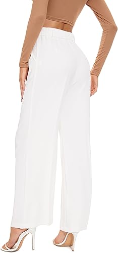 Miniatura 6 de FUNYYZO - Pantalones de pierna ancha para mujer, con cintura elástica en la parte trasera, largos, rectos, ideales para negocios y el trabajo