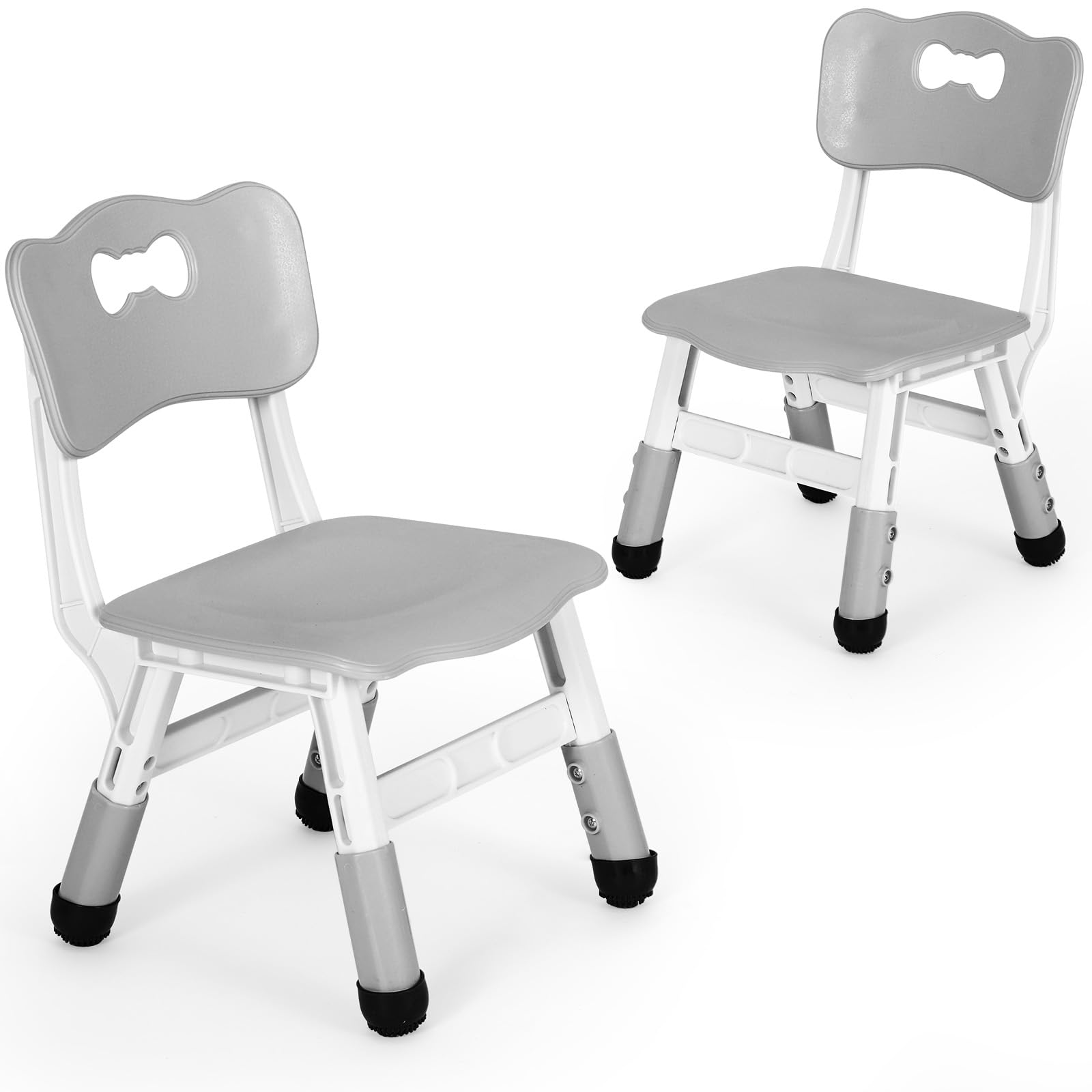 Clevich Children's Desk Chair 2PCS, Plastic Children's Chair up to 100KG, Height-Adjustable Chair with Backrest, from 2 Years, School, Children's Room, Daycare, Children's Furniture (Grey)