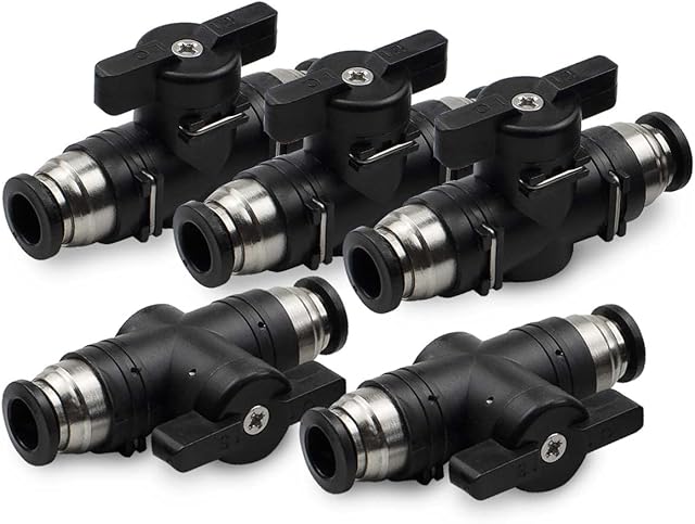 Bwintech 5 Pcs 6mm Pneumatic Ball Valve Push to Connect Fittings BUC Air Flow Control Valve Straight Quick Connect Air Hose Fittings