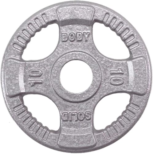 Miniatura 5 de Body-Solid Juego de discos olímpicos de hierro fundido con diseño de agarre cuádruple, pesas libres, placas de mancuernas, agujero estándar de 2