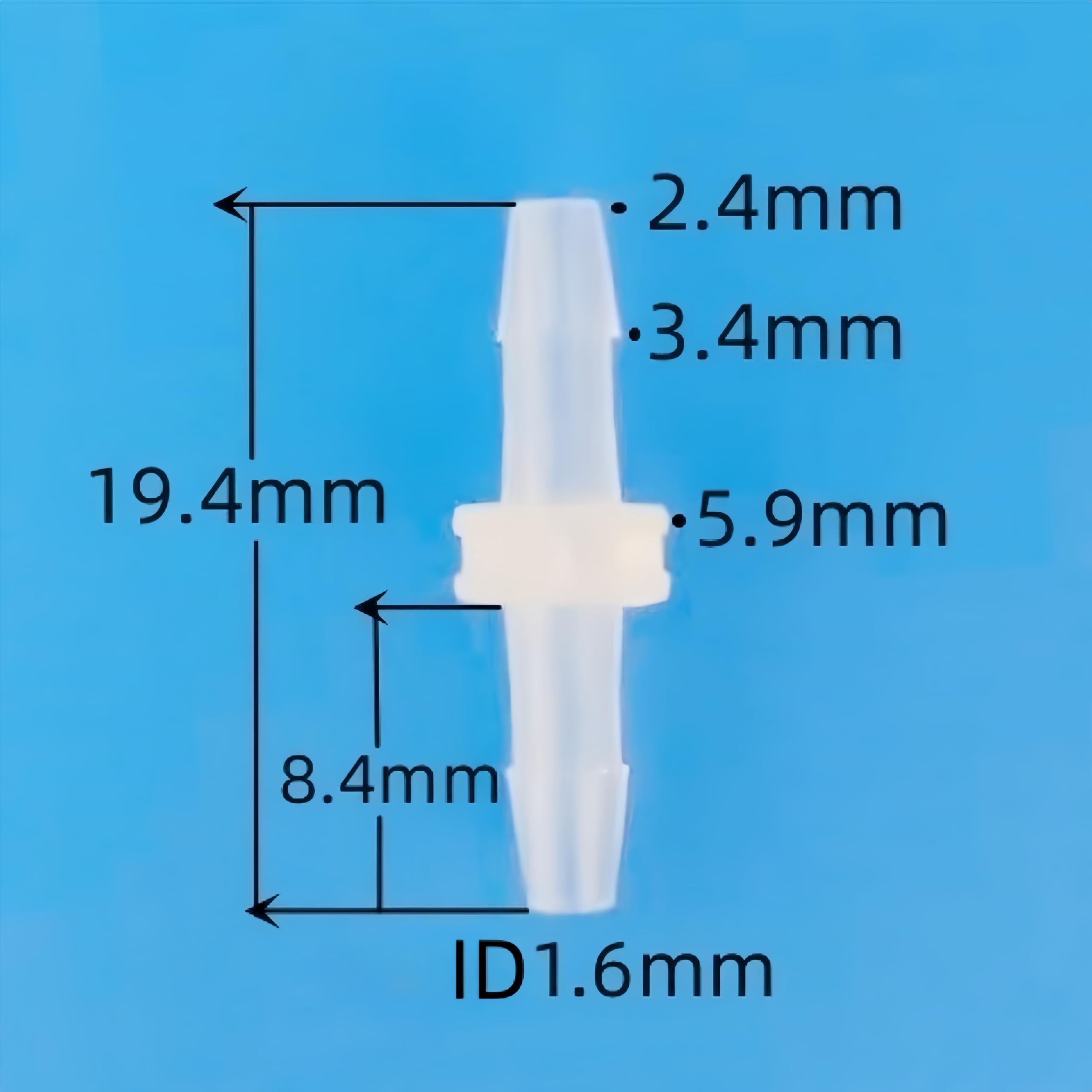 Paquete de 50 conectores púas rectas iguales reutilizables PP transparente, accesorios manguera for maquinaria alimentos laboratorio(2.4mm 3/32inch)