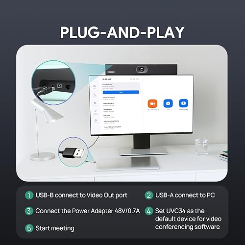 Miniatura 8 de Yealink Cámara de videoconferencia USB 4K - Gran angular de 120, micrófono, altavoz, marco automático, para reuniones de PC, equipos de Microsoft y