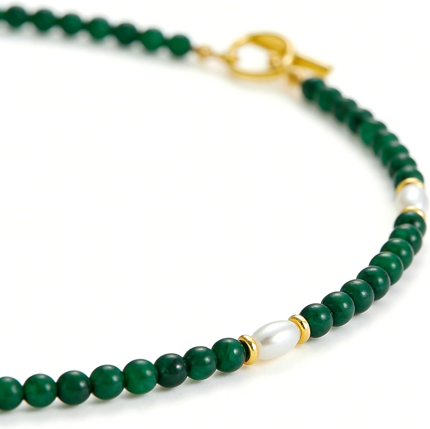 4mm Natural Green Malachite Beaded Choker Necklace for Women, 18K Gold Plated Beads & Pearls, Minimalist Boho Healing Crystal Jewelry, 16.5'' Gift Necklace - Image 8