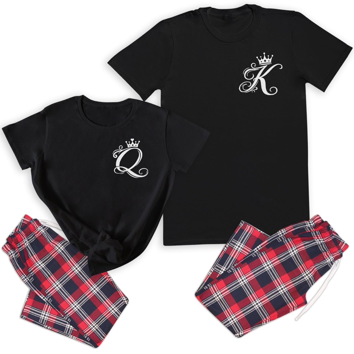 The Gift Project King & Queen Letter Script Logo - Create Matching Pyjamas - Top & Tartan PJ Bottoms - (Sold Separately) Black