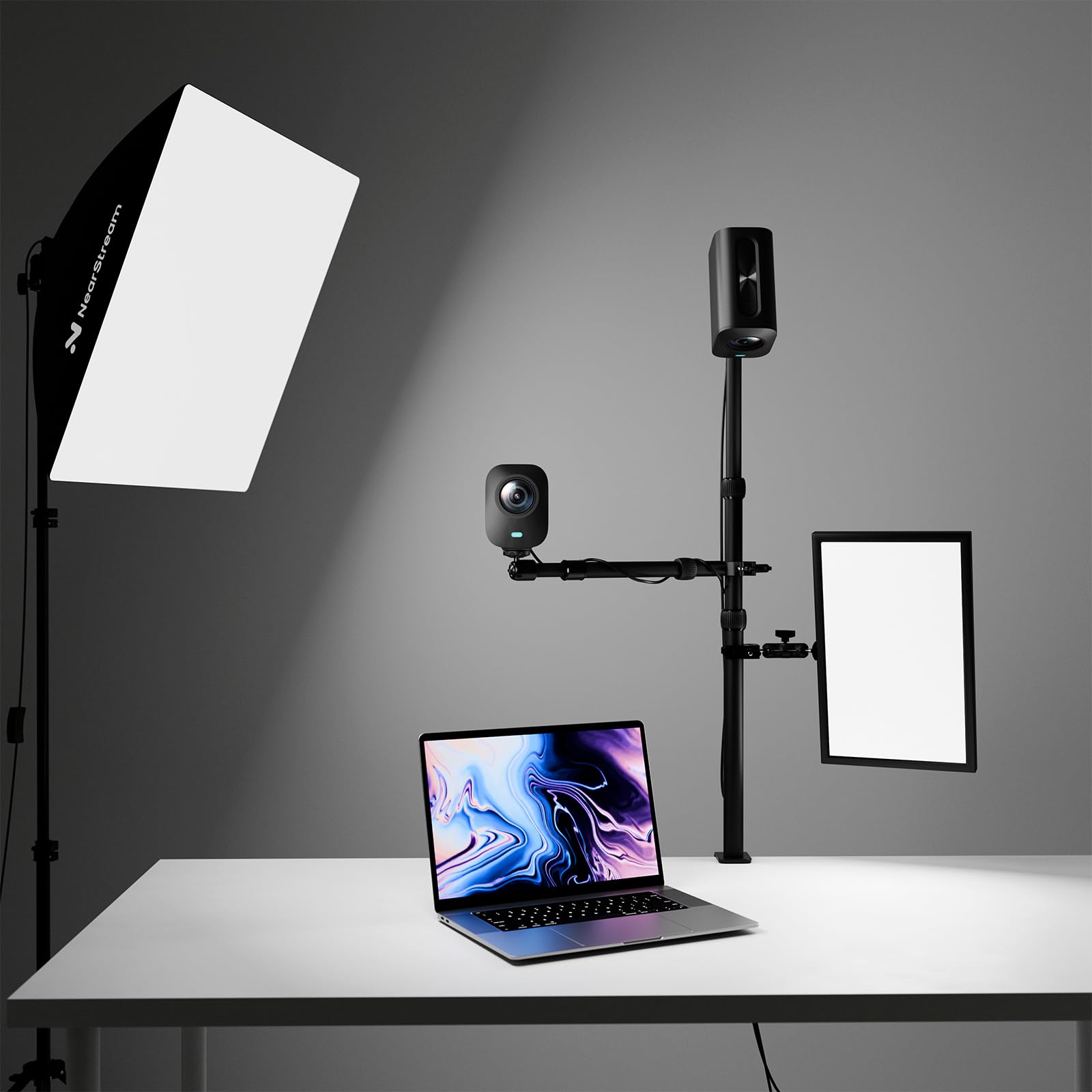 NearStream Kamera Tischhalterung mit Overhead Kamera Montagearm und 1/4" Kugelkopf für Video Aufnahmen,DSLR-Kamera, Webcam, Ringleuchte und Smartphone,Webcam Ständer ST40