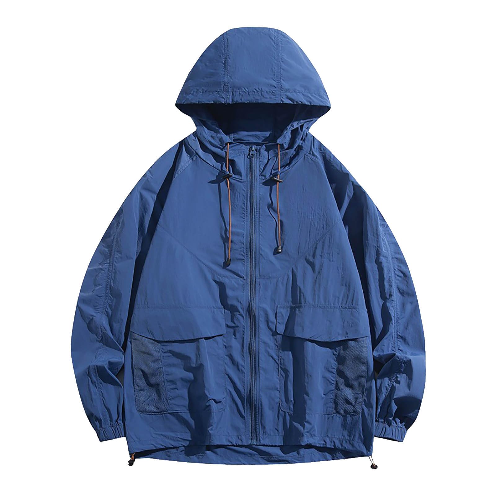 Men's UPF 50+ Sun Protection Jacket Outdoor Windbreaker Lightweight Full Zip Hoodie Sunscreen Drawstring Long Sleeve Fishing Hiking Raincoat Shirts Athletic Quick Dry Tops Cycling Camping Running