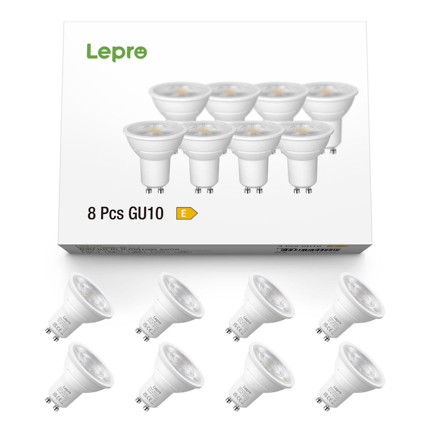 Lepro GU10 LED Neutralweiß 6W Lampe, 4000K Neutralweiß, 630 Lumen, 38° Abstrahlwinkel, Nicht dimmbar Reflektorlampe, Energiesparendes GU10 LED Leuchtmittel für Büro, Küche, Flur, 8 Stück
