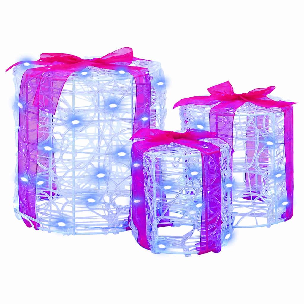 Set di 3 scatole regalo in acrilico blu, 20 x 20 x 21 cm, decorazione LED alimentata tramite USB, decorazione moderna per interni ed esterni, per Natale, feste e feste primaverili