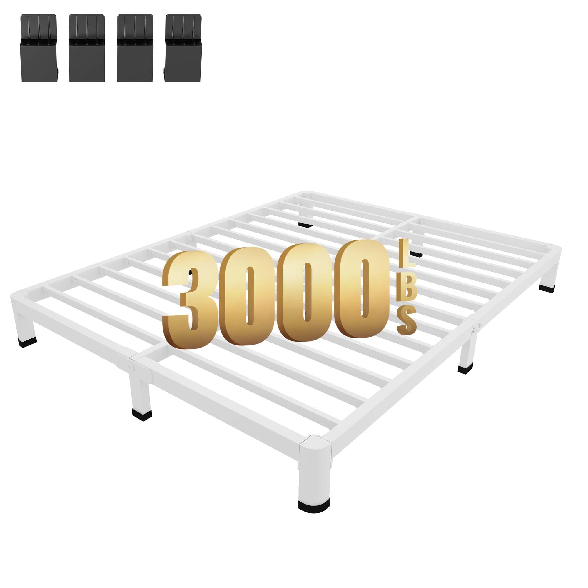 MAF 4 Inch King Metal Platform Bed Frame White with Round Corner Legs Mattress Slide Stopper 3000 LBS