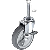 Vista 2 de Finnhomy Caster Wheels 3 Inch Set of 4 Heavy Duty Threaded Stem Casters 3/8"-16x1-1/2 Swivel Rubber Industrial Castors Locking Wheels for Wire