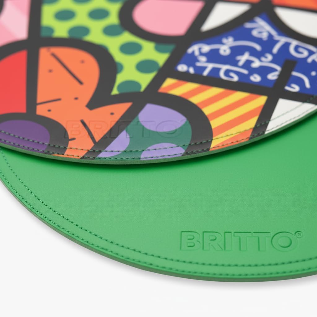 BRITTO Colorful Placemats, Set of 4 – Heat Resistant, Wipe Clean, Non-Slip | Round or Rectangular Faux Leather Dining Table Mats (Botanical Garden (Multicolor), 15in x 15in (Round))