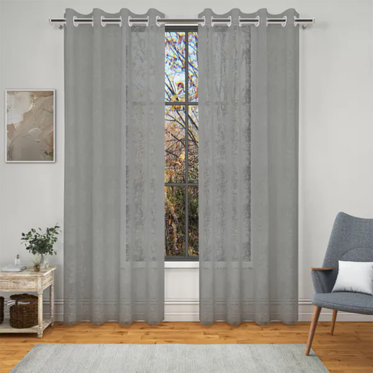Magic Drapes Sheer Linen Textured Curtains Grommet Sheer Drapes Light Filtering Premium Window Treatment 2 Panels Set for Bedroom Living Room Patio Glass Door Home Decor Grey, 52 x 63 Inch