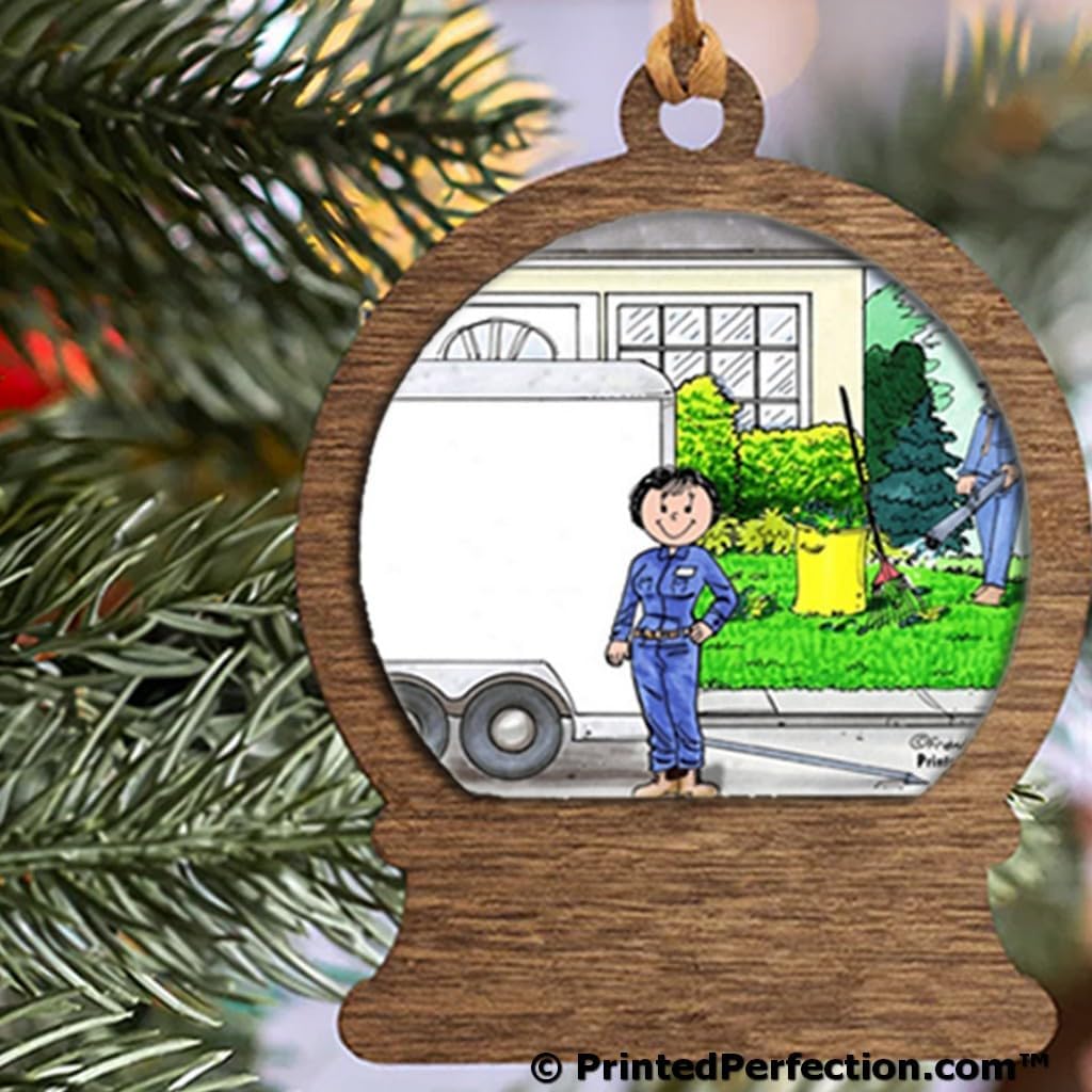 PrintedPerfection.com Personalized Landscaper - Female Wooden Snow Globe Shaped Christmas Ornament