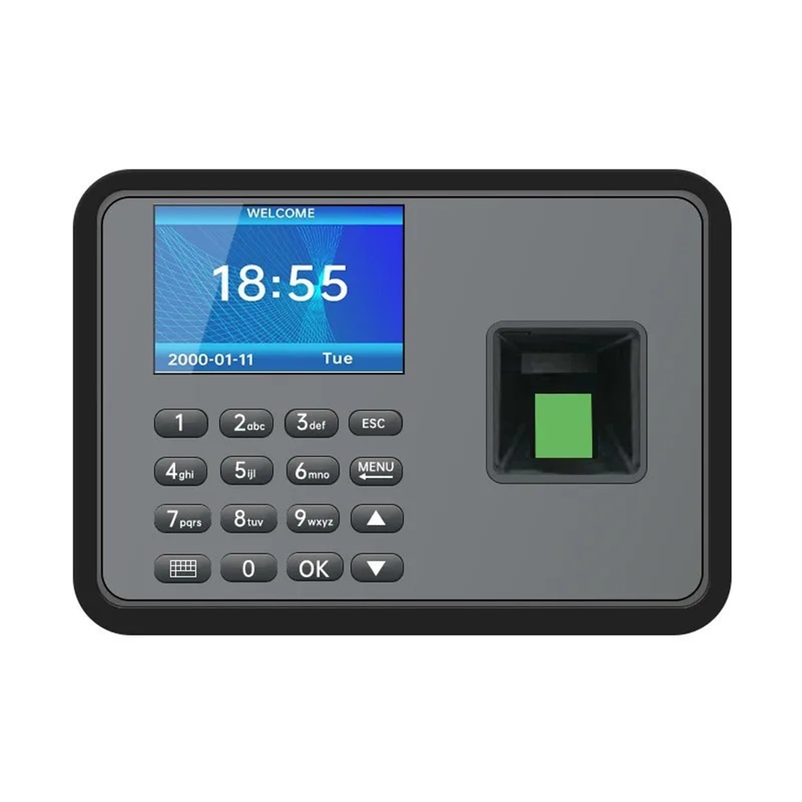 Máquina de registro de horas, Máquina de asistencia con contraseña y huella dactilar, pantalla a color de 2,8 pulgadas, sin necesidad de descargar software, generación inteligente de informes para emp