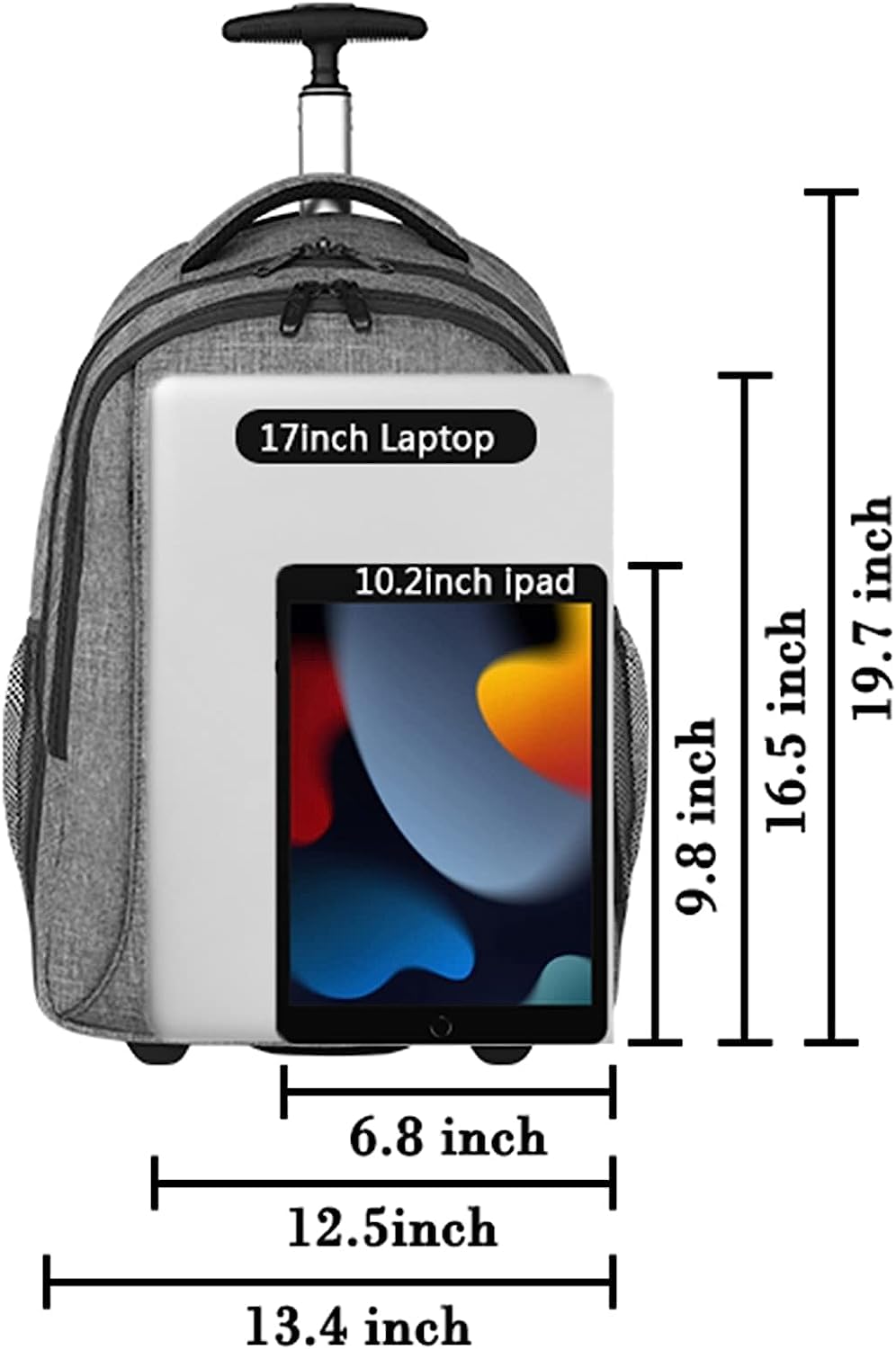 MATEIN Schulrucksack mit Rollen, Business Trolley Leicht Handgepäck Flugzeug Reiserucksack Herren 17 Zoll Laptoptasche Reisetasche mit Rädern Damen Schultrolley Wheeled Backpack für Arbeit, Uni, Grau