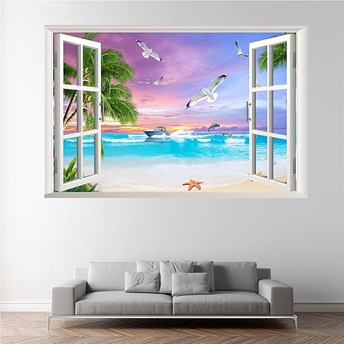 Miniatura 2 de DATING Adhesivo de pared para ventana de playa y paisaje marino para playa calcomanías de pared de palmera y delfín calcomanías de pared para