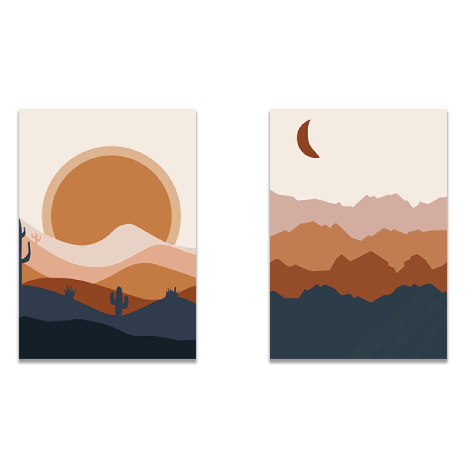 Tableau abstrait boho lune soleil vintage forêt scandinave 60x80cm - 8