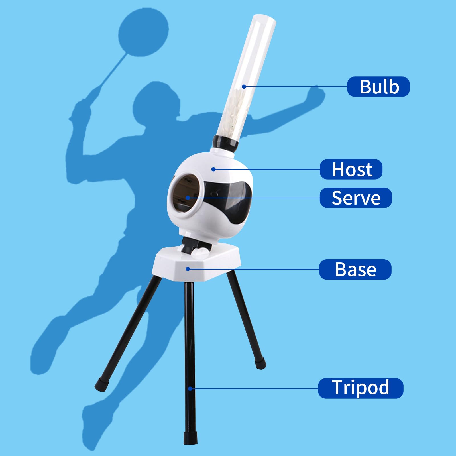 Badminton-Aufschlagmaschine, Tragbare Badminton Ball Launcher, Automatische Badminton-Ballmaschine, Einstellbarem Winkel, Festpunkt-Aufschlag, 50 Ballkapazität