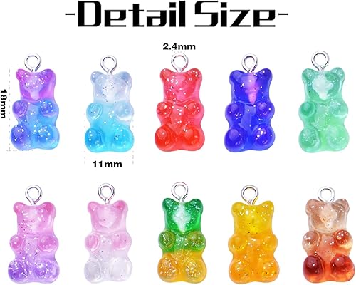 Miniatura 10 de Dijes coloridos de resina gomosa de oso colgantes de caramelo gomoso encantos de oso para hacer joyas, accesorio de búsqueda para bricolaje, collar,