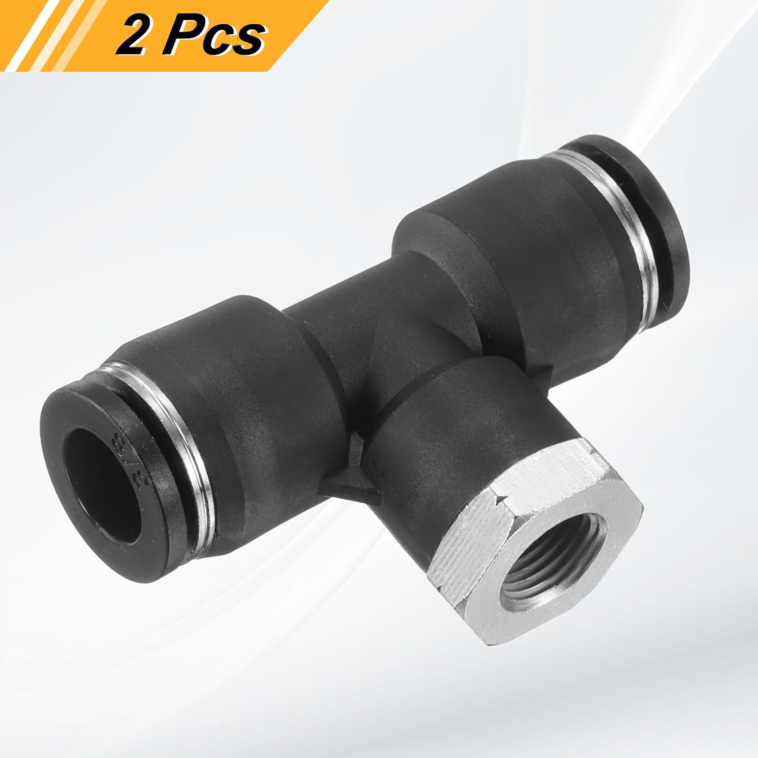 HARFINGTON 2pcs Air Line Fitting g 3/8" Tube OD x NPT 1/8" Thread Push to Connect Branch Tee Pneumatic Branch Tee Quick Push to Connect Air Line Hose for Water Air Oil Pipe