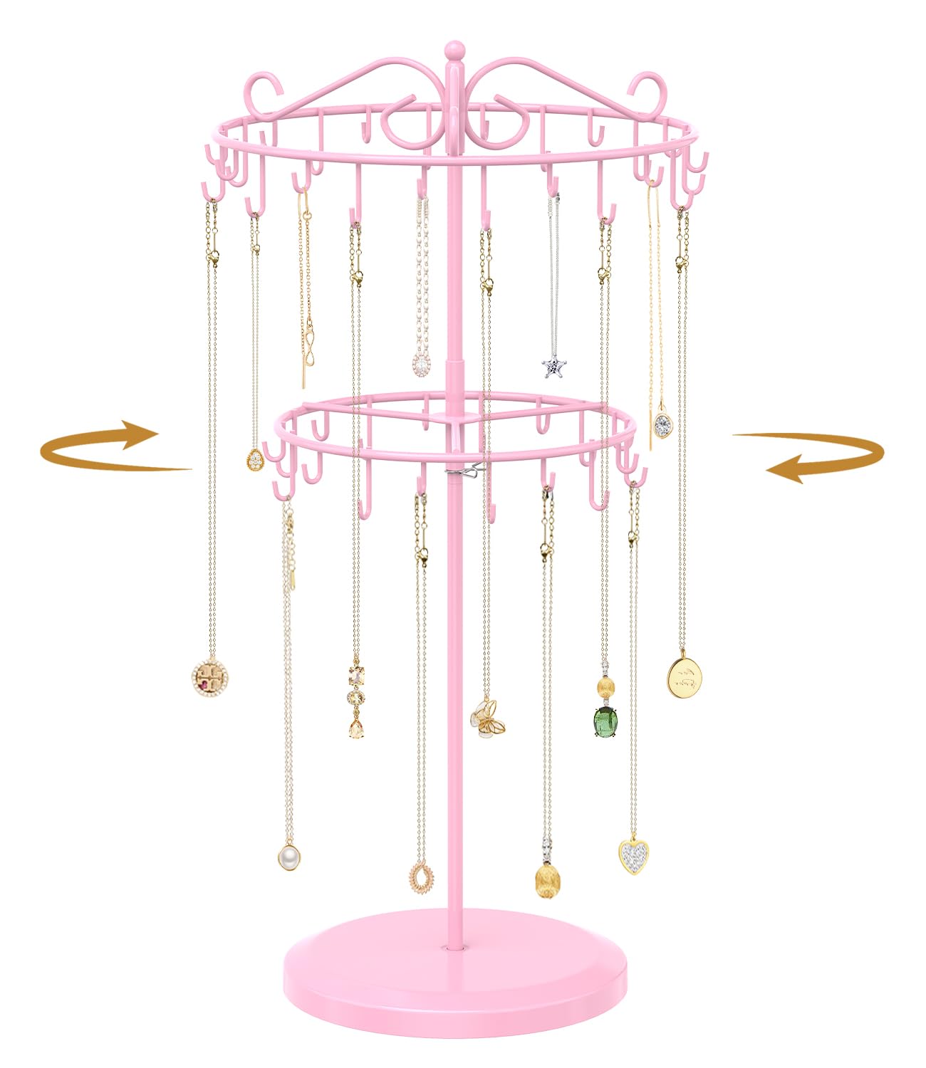 MODOWEY Necklace Holder Organizer Rotating Display Adjustable Stand, Pink