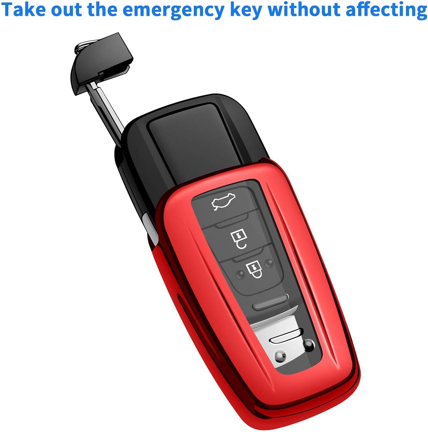 Tukellen for Toyota Key Fob Cover With Keychain Key Case Key Shell Protector Compatible with 2018-2021 Toyota Highlander RAV4 Camry Avalon C-HR Prius Corolla GT86(only for Keyless go) Red image 5