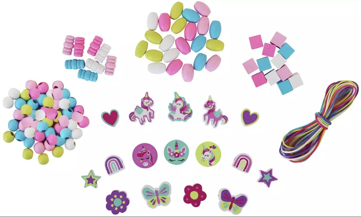 Generic Unicorn Wooden Beads Set, Kids Craft Kit with Colourful Beads and Charms, Pink, Blue, White, Yellow, Purple - Image 2