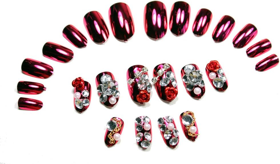 GGSELL LIQI handmake bridal false nail Pre-glued nails New design Nail Art 24pcs silver white pearl with diamond fake fingernails nail patch by GGSELL False Nails