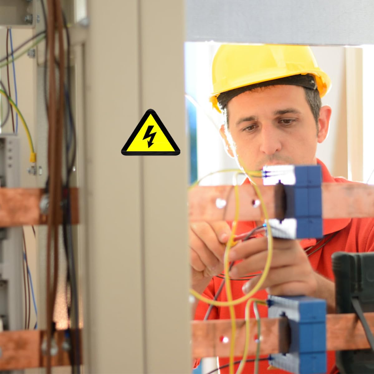 Levemolo Lot de 20 Autocollants D'avertissement Jaune en Papier Adhésif pour Sécurité Électrique, Signalisation de Choc Électrique pour Équipement et Chantier