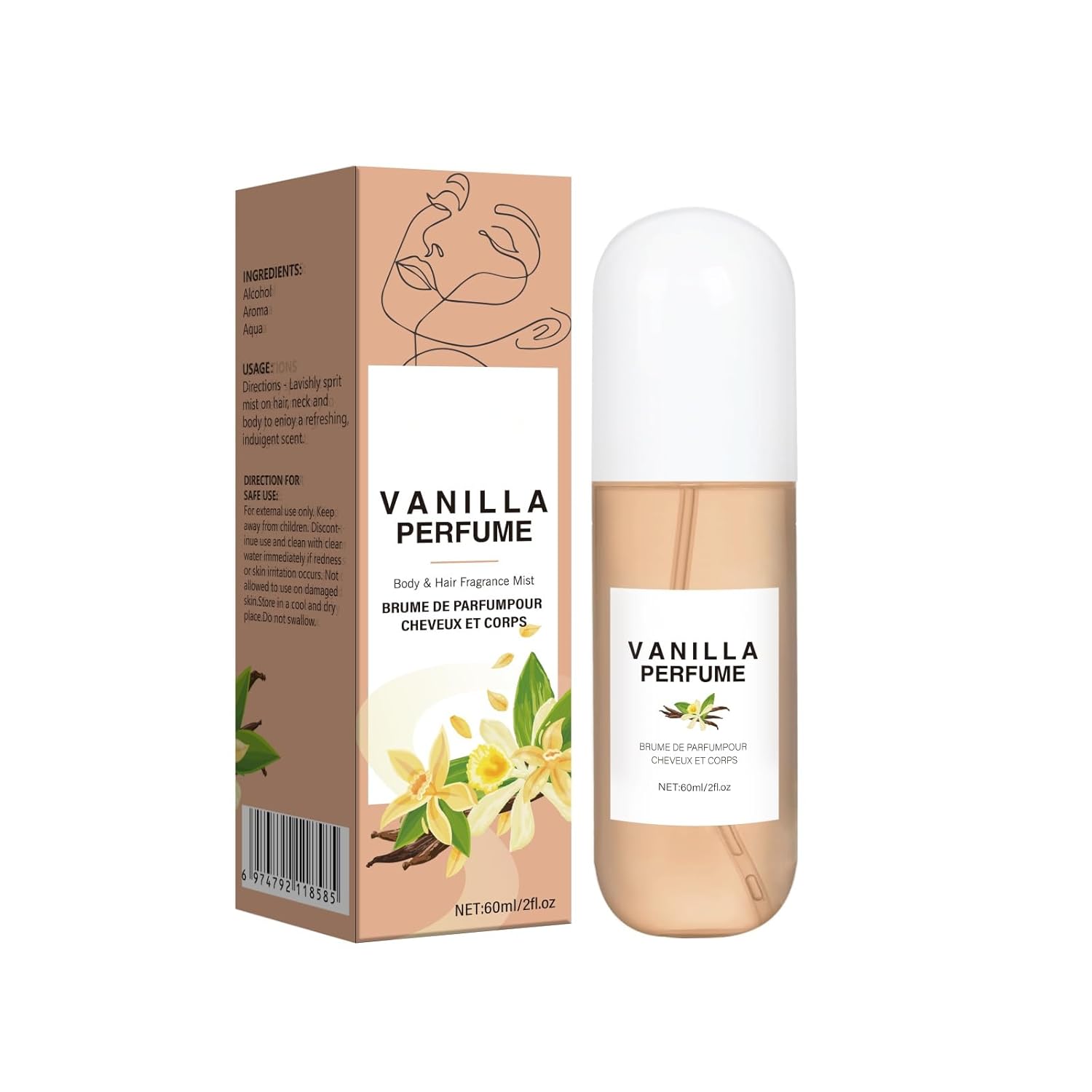 Vanilla Hair and Body Spray Long Lasting Fragrance Mist for Skin Travel Size Perfume Spray Charming Christmas Gifts