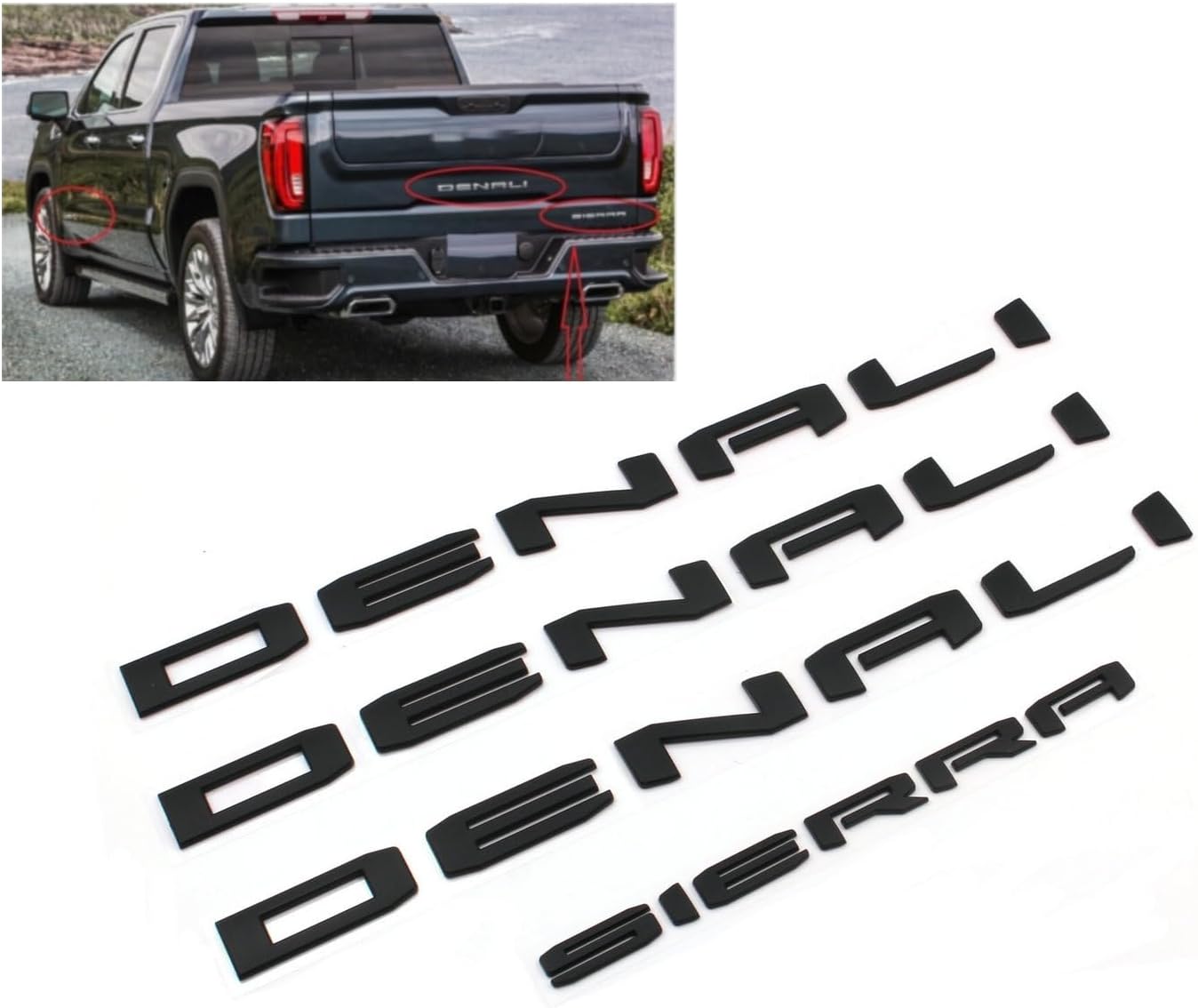 4PCS Matte Black Denali Sierra Emblems Letters Compatible with 2019-2024 Sierra 1500 2500hd 3500hd (Matte Black)