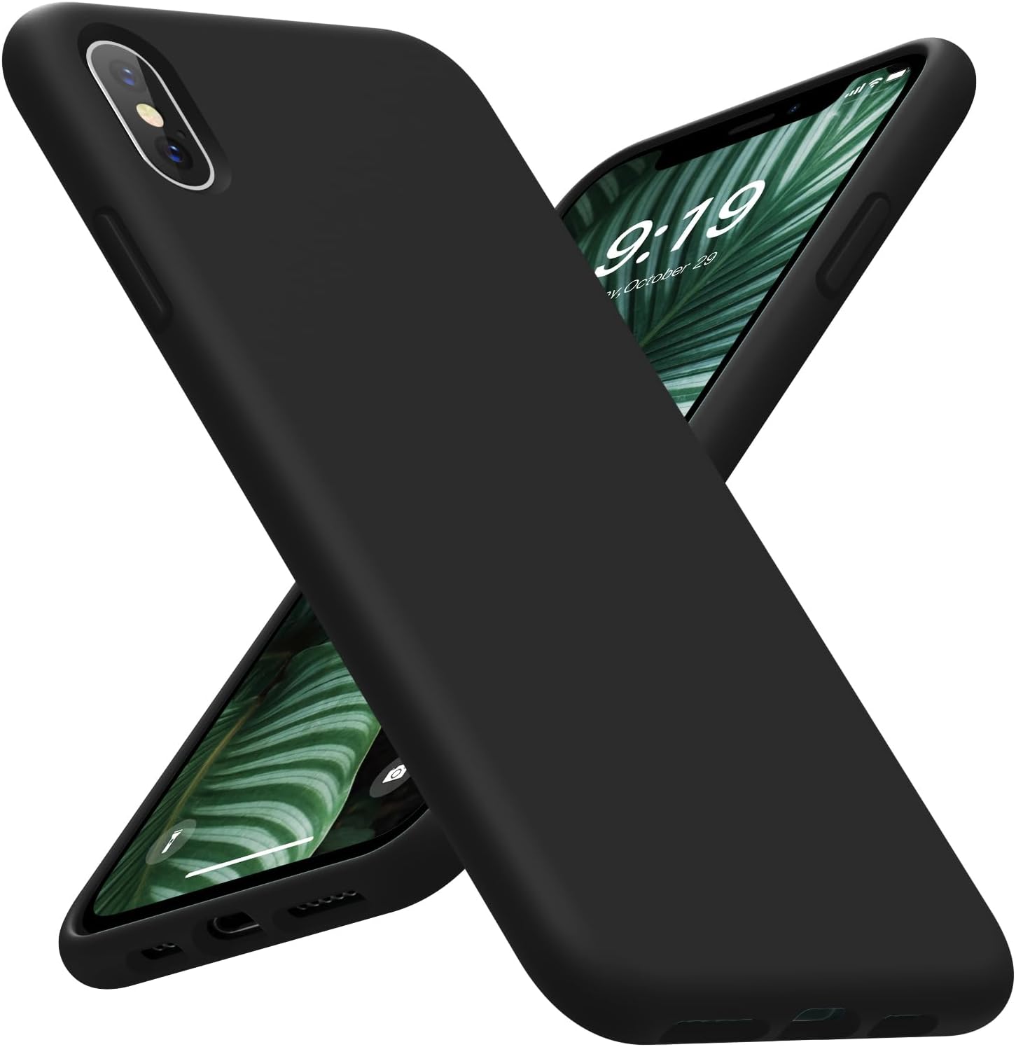 OuXul Case for iPhone X/iPhone Xs Case Liquid Silicone Gel Rubber Phone Case,iPhone X/iPhone Xs 5.8 Inch Full Body Slim Soft Microfiber Lining Protective Case（Black）