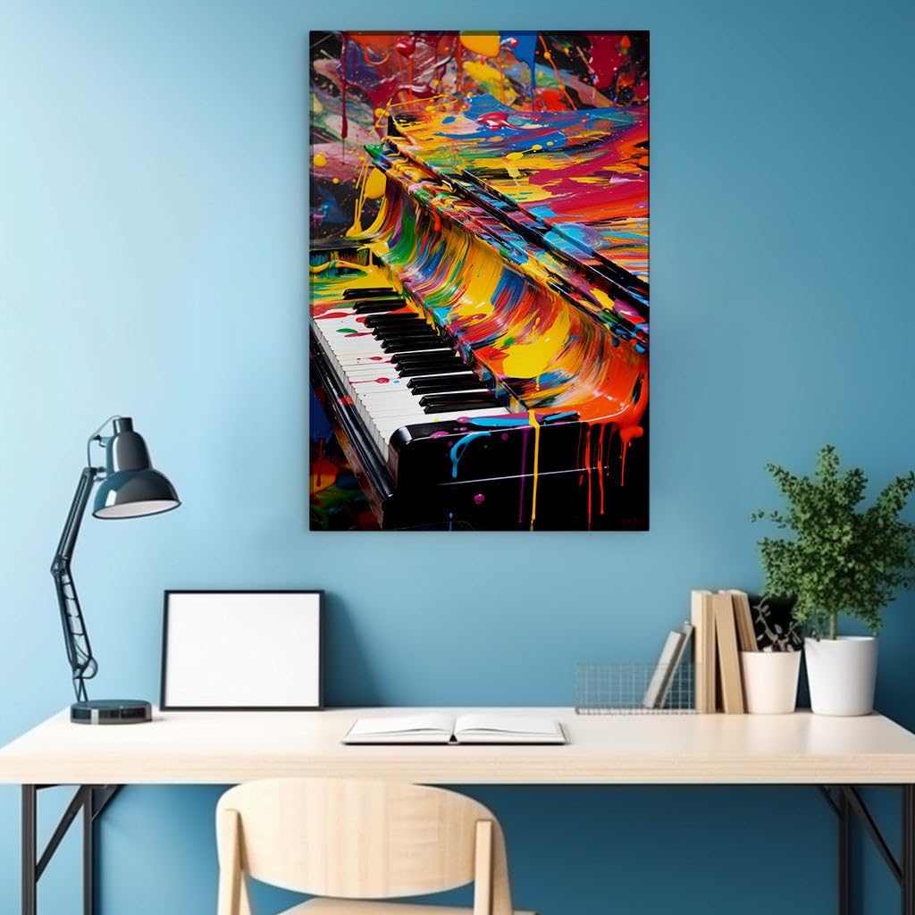 Art Wall: Symphony Of Colors And The Grand Piano In a Riot Of Creativity. Interior Decor, Canvas Art Design, Art Apartment Decoration, Office Arts Design. Size:: 69x46 cm (27x18 inch)